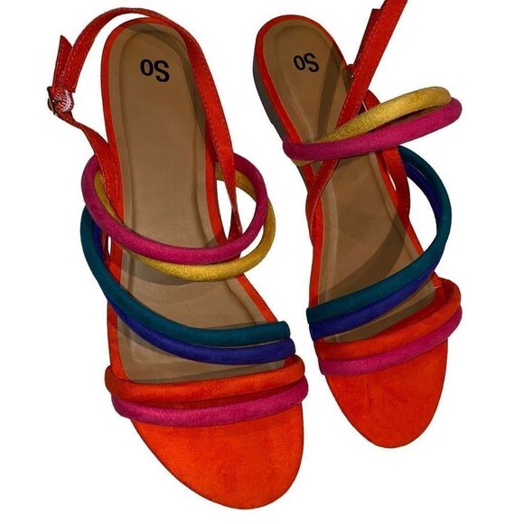Kohl’s SO rainbow flat strappy sandals summer resort vacation faux suede 10 - Picture 1 of 7